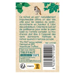TRUFFAUT BIODIVERSITÉ - Nichoir Rondin pour oiseaux du jardin - L.16 x l.14 x H.21 cm