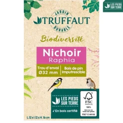 TRUFFAUT BIODIVERSITÉ - Nichoir Raphia pour oiseaux du jardin - L.12 x l.12 x H.16 cm