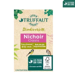 TRUFFAUT BIODIVERSITÉ - Nichoir Oasis en pin pour oiseaux du jardin - L.14 x l.7.5 x H.15.5 cm