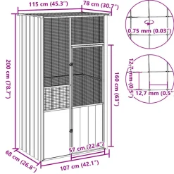 VIDAXL - Cage à oiseaux gris 115x78x200 cm acier galvanisé
