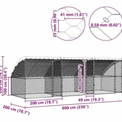 VIDAXL - Cage à poules argent 600 x 200 x 198.5 cm acier galvanisé