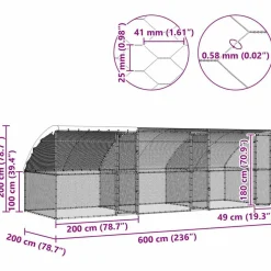 VIDAXL - Cage à poules argent 600 x 200 x 198.5 cm acier galvanisé