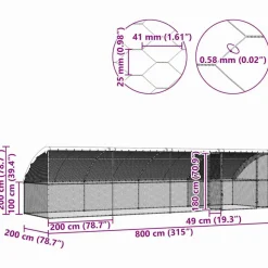 VIDAXL - Cage à poules argent 800 x 200 x 198.5 cm acier galvanisé
