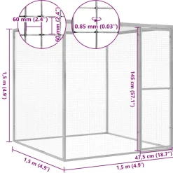 VIDAXL - Cage pour chat 1,5x1,5x1,5 m acier galvanisé