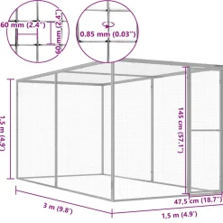 VIDAXL - Cage pour chat 3x1,5x1,5 m acier galvanisé