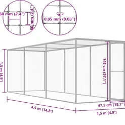 VIDAXL - Cage pour chat 4,5x1,5x1,5 m acier galvanisé