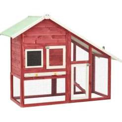 VIDAXL - Clapier rouge et blanc 140x63x120 cm bois de sapin massif