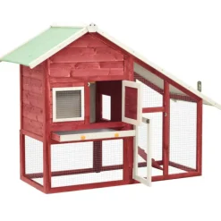 VIDAXL - Clapier rouge et blanc 140x63x120 cm bois de sapin massif