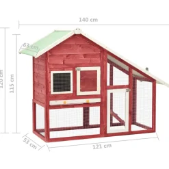 VIDAXL - Clapier rouge et blanc 140x63x120 cm bois de sapin massif