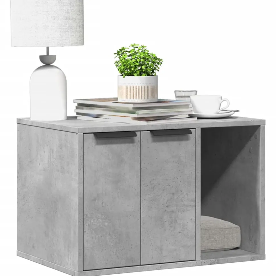 VIDAXL - Meuble de bac à litière pour chat gris béton bois d'ingénierie