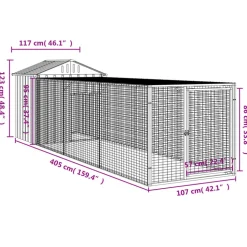 VIDAXL - Poulailler avec cour gris clair 117x405x123 cm acier galvanisé