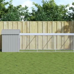 VIDAXL - Poulailler avec cour gris clair 117x609x123 cm acier galvanisé