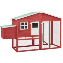 VIDAXL - Poulailler avec nichoir rouge et blanc bois de sapin massif