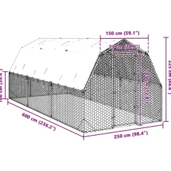 VIDAXL - Poulailler avec toit 2,5x6x2,25 m acier galvanisé