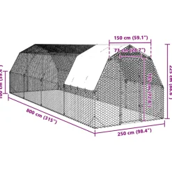 VIDAXL - Poulailler avec toit 2,5x8x2,25 m acier galvanisé