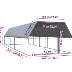 VIDAXL - Poulailler d extérieur 3x10x2 m acier galvanisé