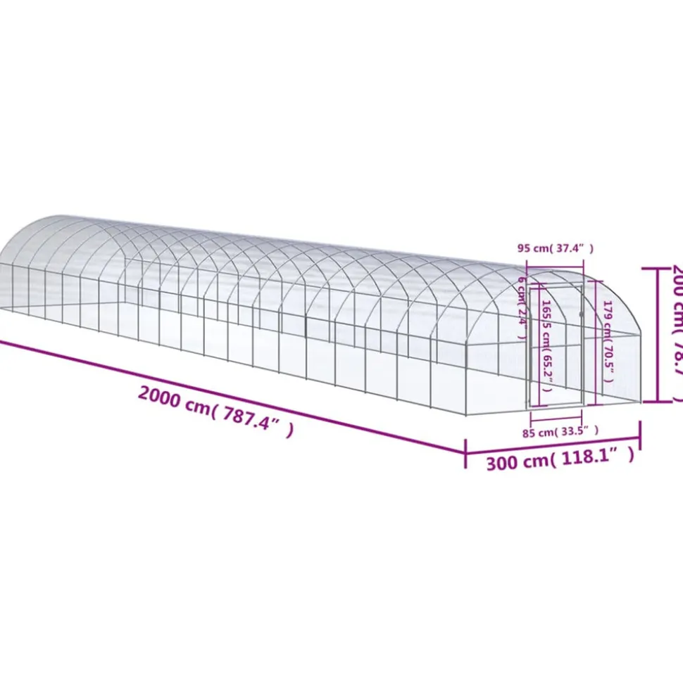 VIDAXL - Poulailler d extérieur 3x20x2 m acier galvanisé