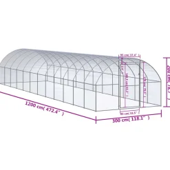 VIDAXL - Poulailler d extérieur 3x12x2 m acier galvanisé