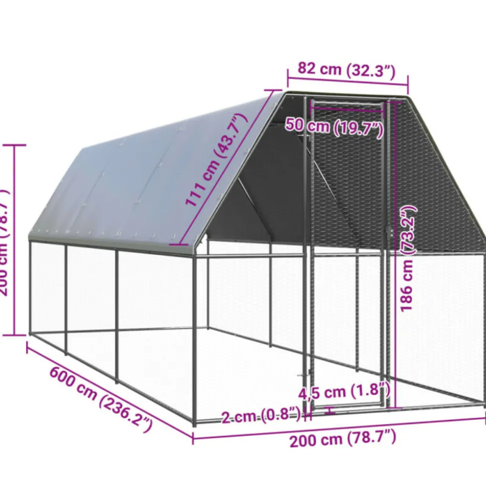 VIDAXL - Poulailler d extérieur 2x6x2 m acier galvanisé