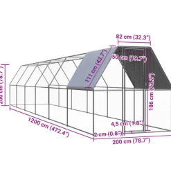 VIDAXL - Poulailler d extérieur 2x12x2 m acier galvanisé