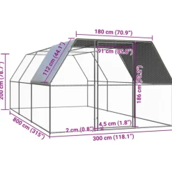 VIDAXL - Poulailler d extérieur 3x8x2 m acier galvanisé