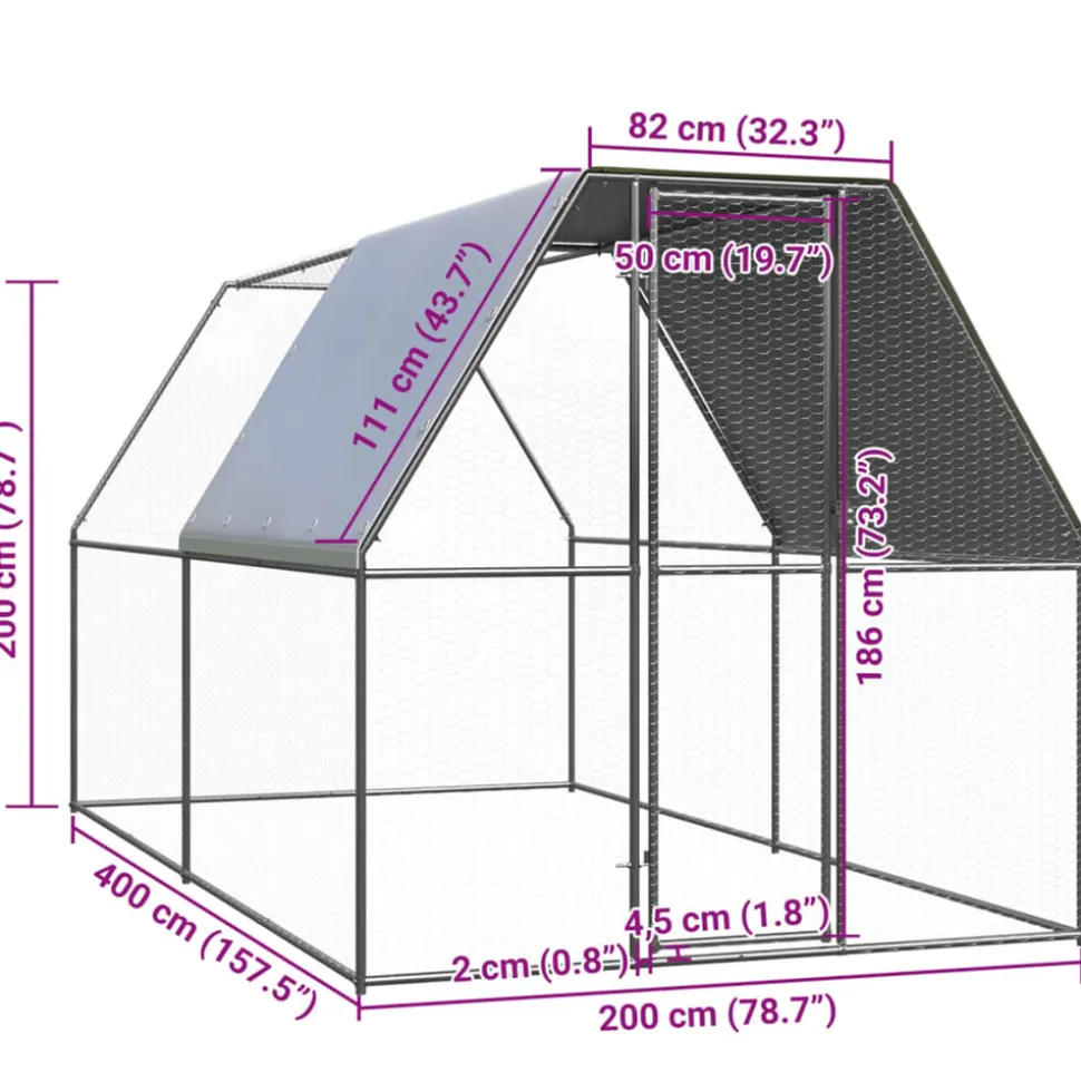 VIDAXL - Poulailler d'extérieur 2x4x2 m acier galvanisé
